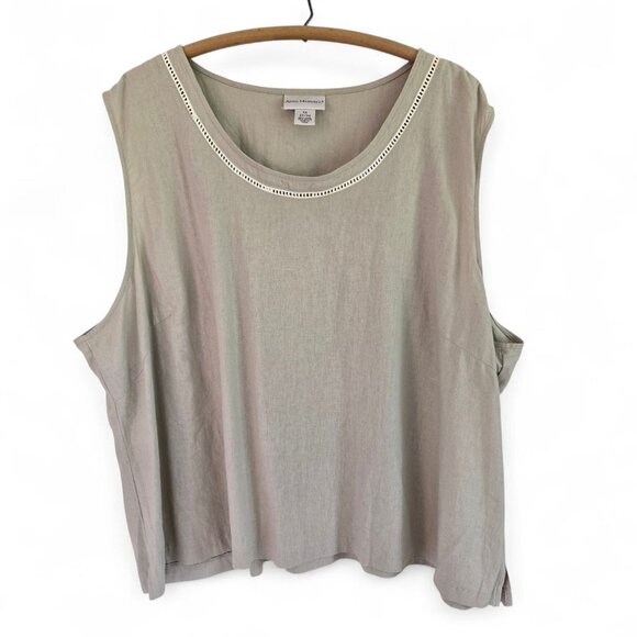 Anna Maxwell Womens Tan 2-Piece Twin Set Shirt & Tank Top Linen Blend 5X - Picture 2 of 16